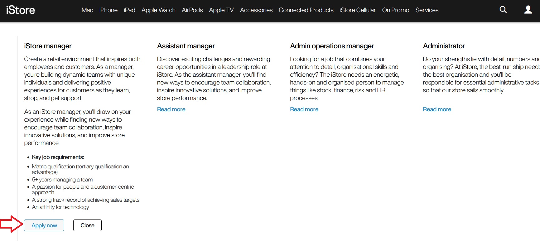 IStore Admin Operations Manager South Africa Status Check Facilities 